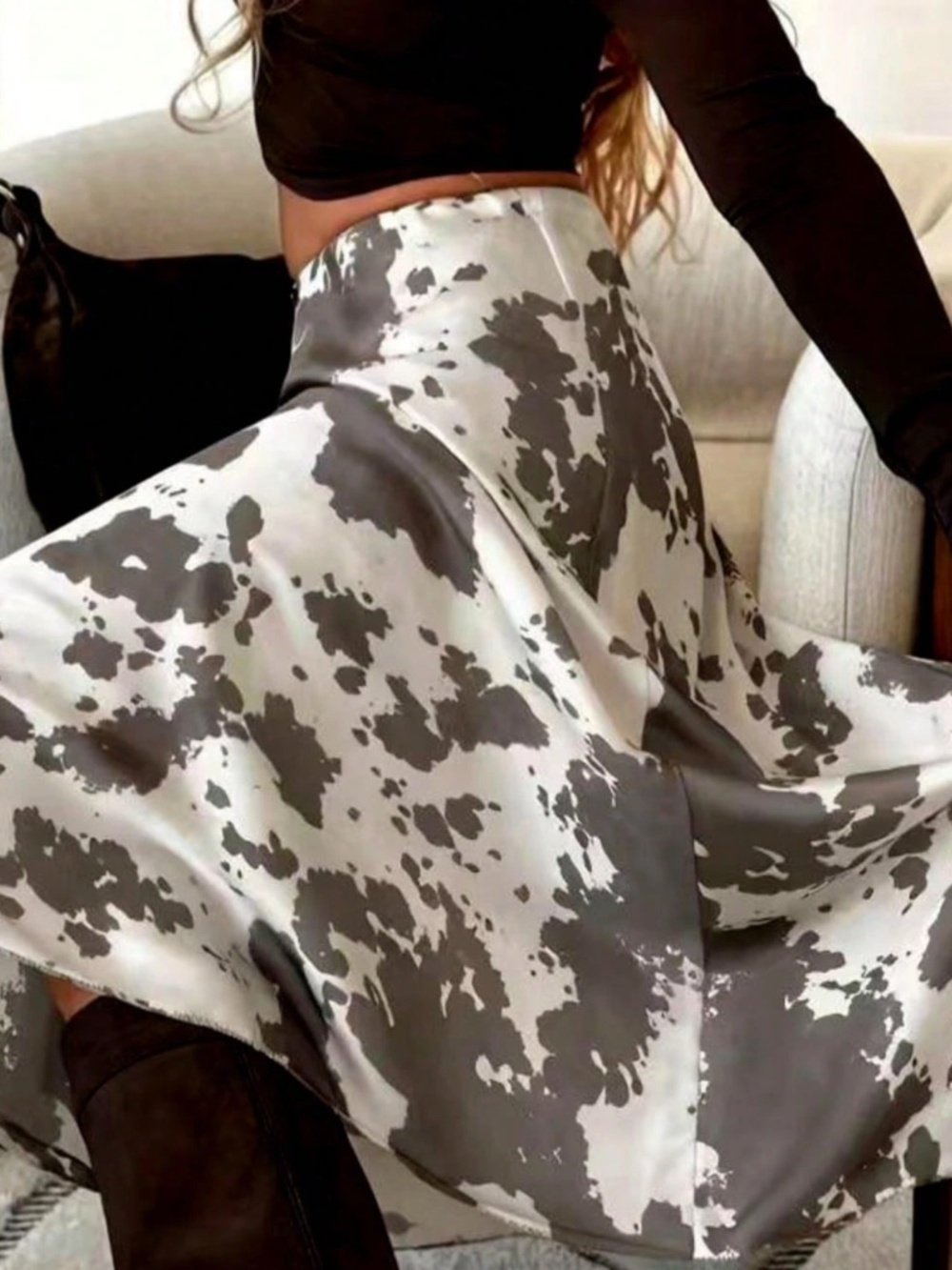 Western Cow Print Mid waist Midi Skirt - Picture 4 of 5